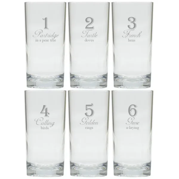 12 Days of Christmas Drinking High Ball Glasses Set of 12