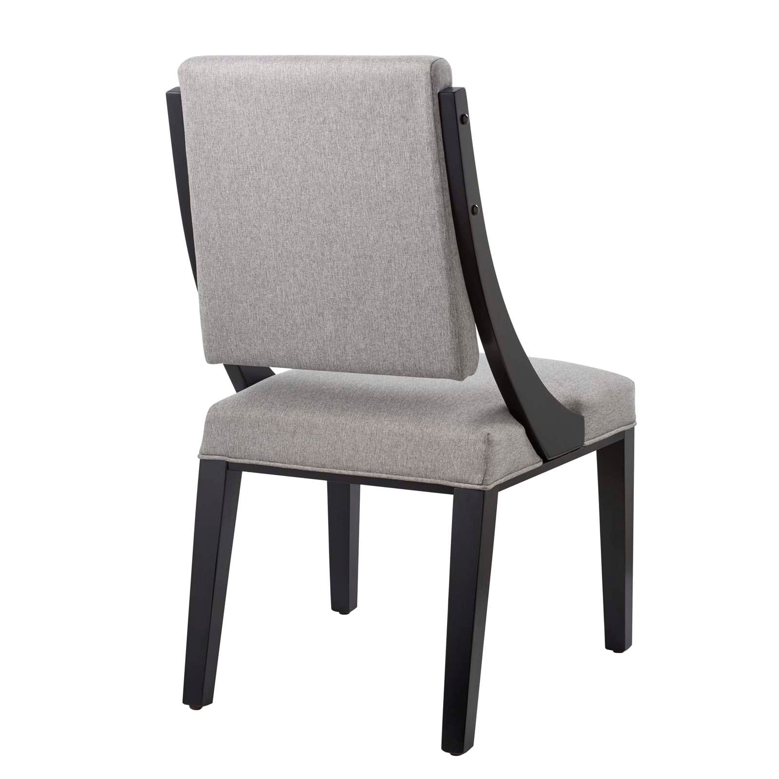 Cly Dining Side Chair Set of 2, Light Gray Fabric, Brown Solid Wood