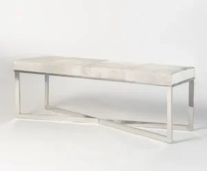 Frosted Grey Hide Leather Polished Chrome Base Bench