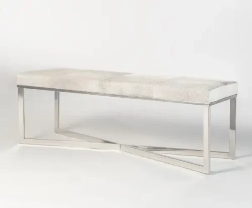 Frosted Grey Hide Leather Polished Chrome Base Bench