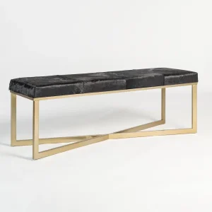 Brown Ebony Hide Leather Gold Base Bench