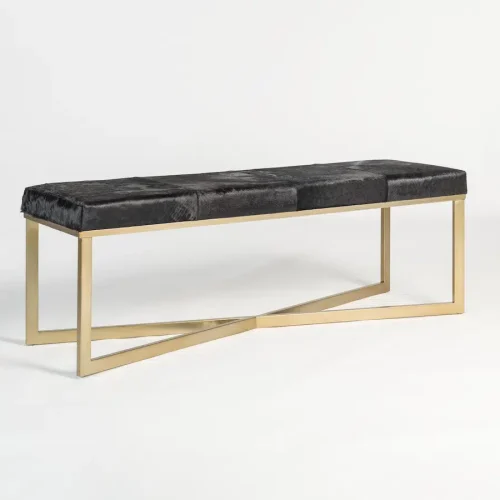 Brown Ebony Hide Leather Gold Base Bench