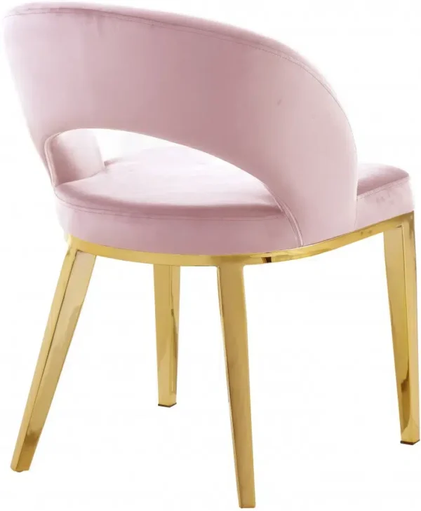 Pink Velvet Modern Rounded Back Accent Dining Chair Gold Legs