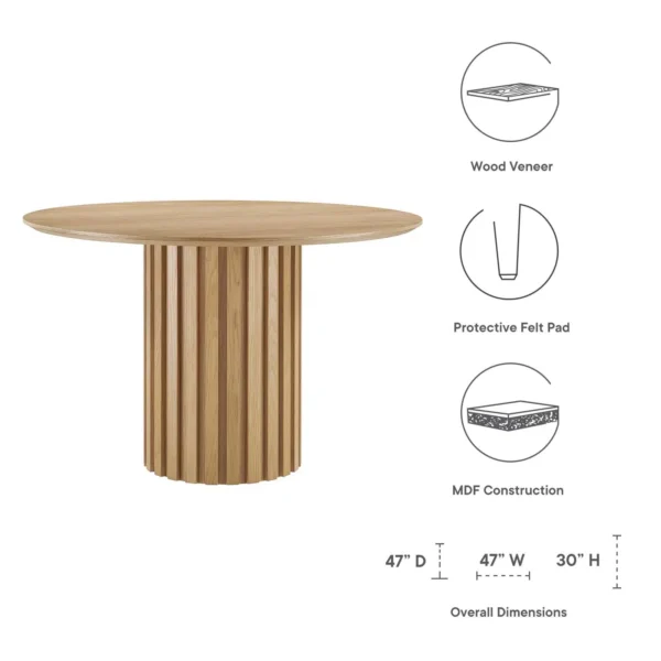 Detailed Pedestal Base Oak Color Round Dining Table
