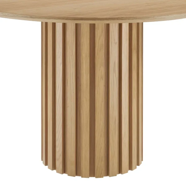 Detailed Pedestal Base Oak Color Round Dining Table