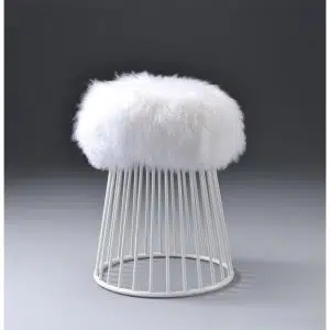 White Fluffy Wool Seat White Cage Base Footstool