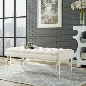 Acrylic Leg Velvet Tufted Bench In Ivory
