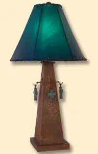 Handmade Southwestern Cross Lamp w/ Turquoise Shade