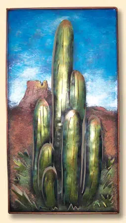 Handmade Metal Saguaro Cactus Desert Scene Wall Art