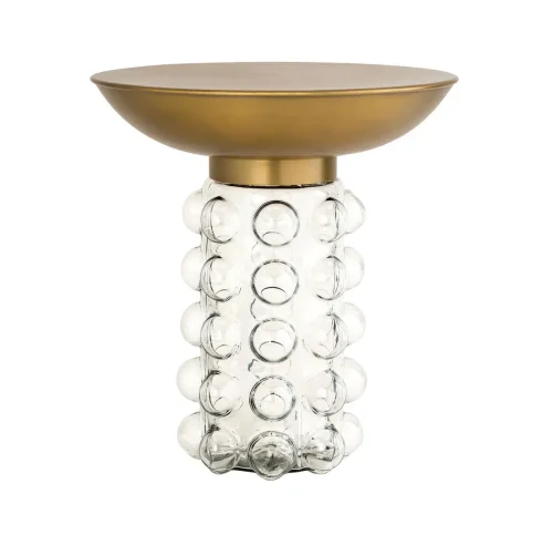 Antique Brass Top Bubble Glass Base Accent Side Table
