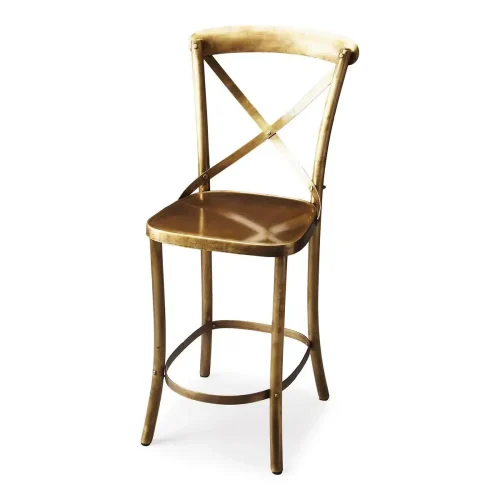 Antique Gold Finish Metal Farmhouse Counter Bar Stool