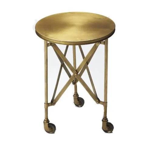 Antique Gold Metal Industrial Style Accent Side Table