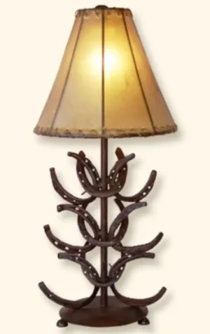Horseshoe Lamp Metal Handmade with Rawhide Shade