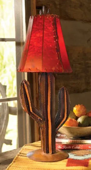 Desert Saguaro Cactus Iron Metal Table Lamp & Shade