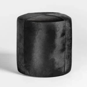 Black Ebony Hide Round Leather Footstool Ottoman