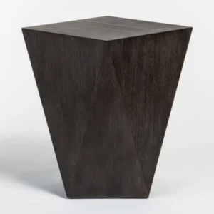 Geometric Shape Dark Wood Bronze Metal Detailing Accent Table