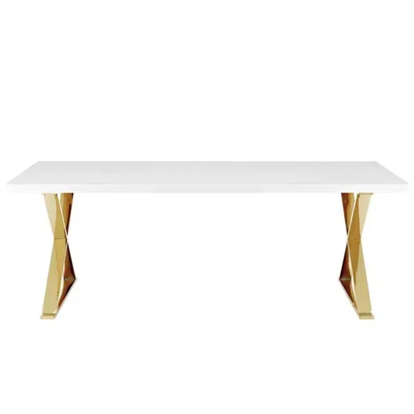 White Top Gold X Frame Base Dining Table