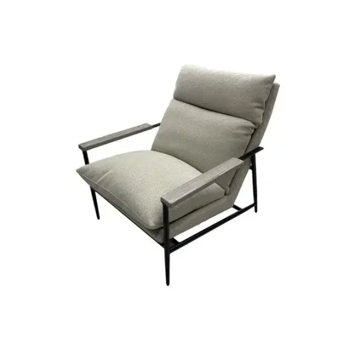 Beige Fabric Mid Century Black Metal Frame Accent Chair