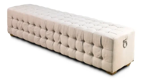 Beige Linen All Over Tufted Extra Long Bench