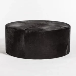 Black Ebony Hair on Hide Round Leather Coffee Table Ottoman