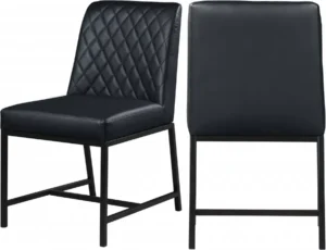 Black Faux Leather Diamond Quilted Dining Chair Black Legs Set of 2