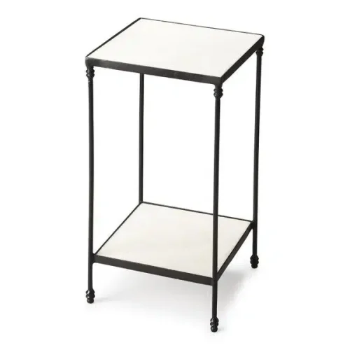 Black Metal Body & White Marble Top Square Martini Accent Table