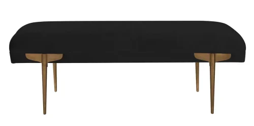 Black Mid Century Velvet Ottoman Bench