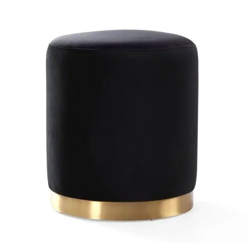 Black Round Velvet Ottoman Footstool Gold Metal Base