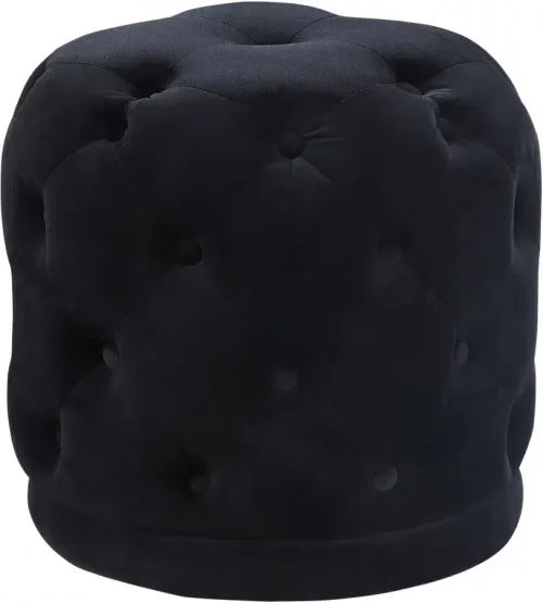 Black Round Velvet Tufted Ottoman Footstool