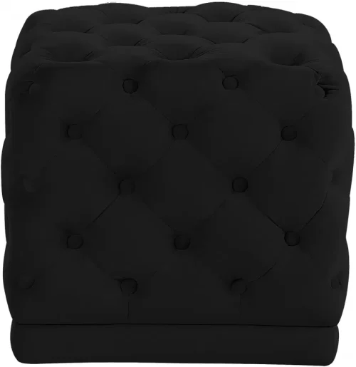 Black Square Velvet Tufted Ottoman Footstool