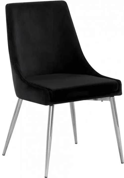 Black Velvet Accent Chair Silver Toothpick Legs Set of 2