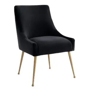 Black Velvet Accent Dining Chair Gold Back Handle & Legs
