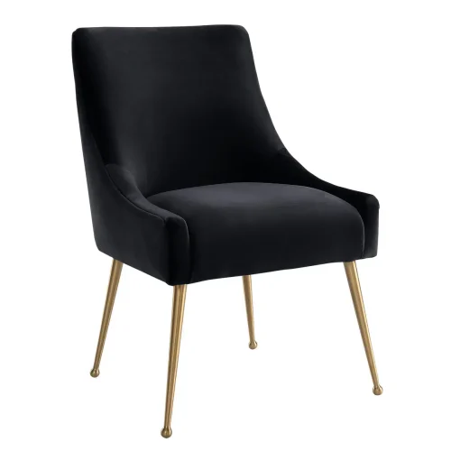 Black Velvet Accent Dining Chair Gold Back Handle & Legs