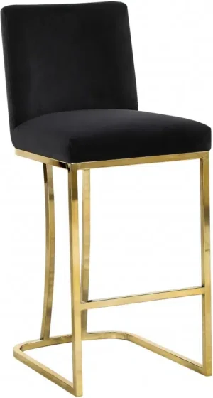 Black Velvet Curved Stool Gold Base