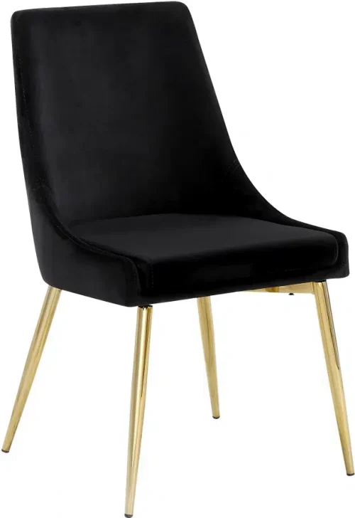 Black Velvet Gold Toothpick Leg Accent Side Chair Set of 2