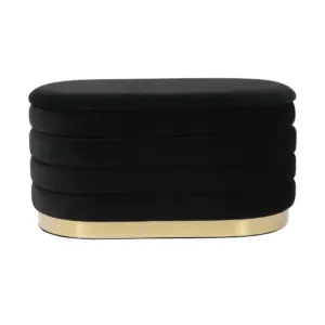 Black Velvet Ribbed Channel Tufted Ottoman Bench