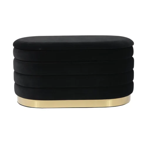 Black Velvet Ribbed Channel Tufted Ottoman Bench