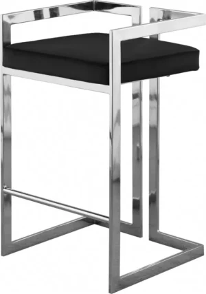 Black Velvet Seat Counter Stool Chrome Angular Body