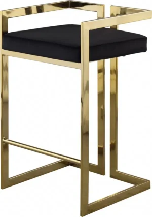 Black Velvet Seat Counter Stool Gold Angular Body