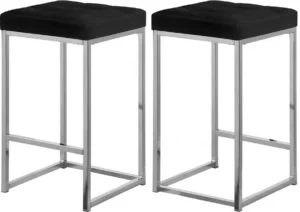 Black Velvet Tufted Backless Counter Stool Chrome Base Set 2