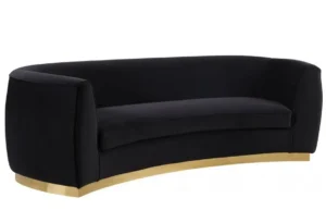 Black Velvet Vertical Curved Sofa Gold Base