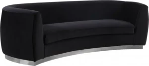 Black Velvet Vertical Curved Sofa Silver Base
