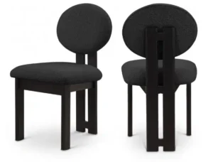 Black Wood and Black Boucle Fabric Contemporary Dining Chair Set 2