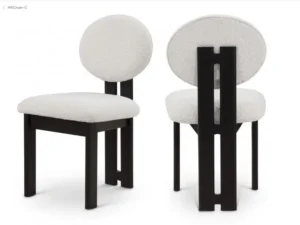 Black Wood and Cream Boucle Fabric Contemporary Dining Chair Set 2
