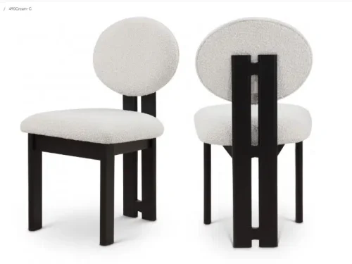 Black Wood and Cream Boucle Fabric Contemporary Dining Chair Set 2