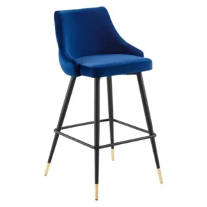 Blue Back Button Tufted Velvet Black Leg Counter or Bar Stool