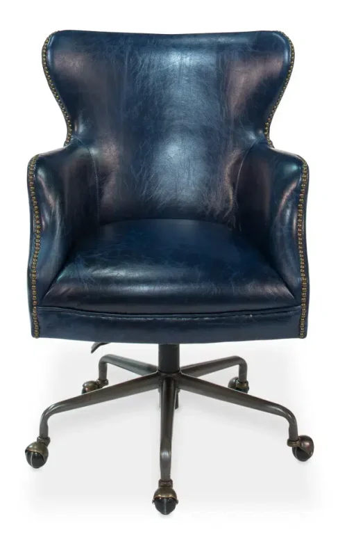Blue Leather Desk Chair on Casters