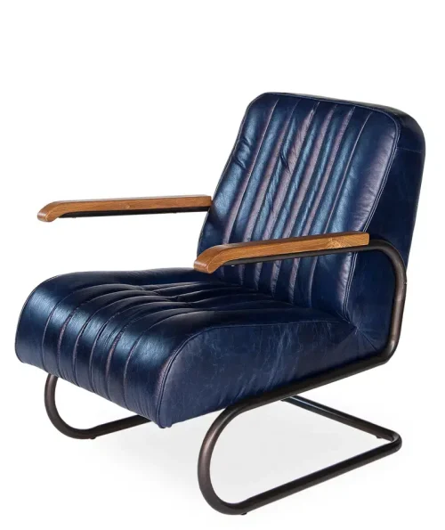 Blue Leather Quilted Club Chair