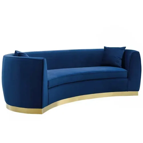 Blue Smooth Velvet Curved Sofa