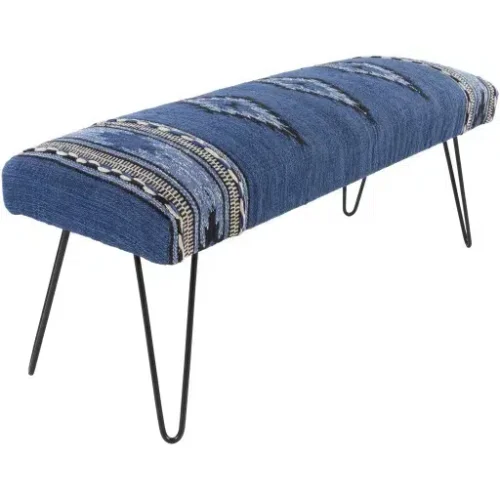Blue Southwestern Style Multi Print Bench Metal Legs